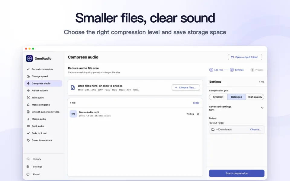 OmniAudio audio compression tool