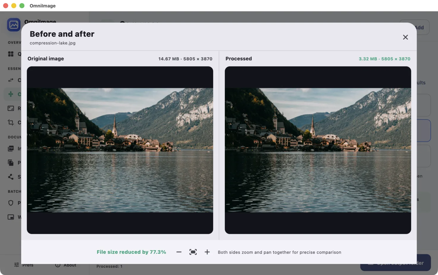 OmniImage interface for compress images without uploading