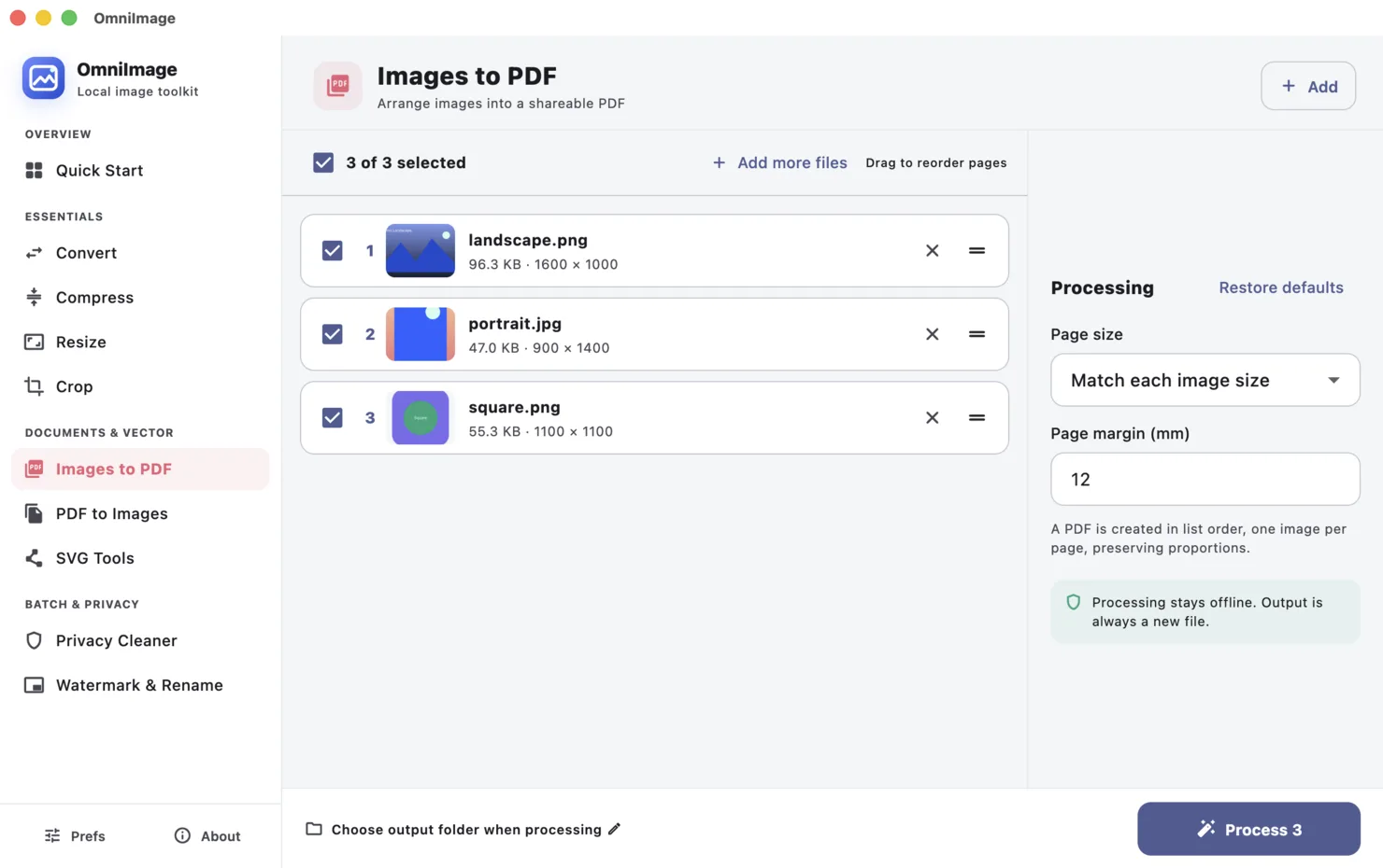 OmniImage interface for combine images into one pdf