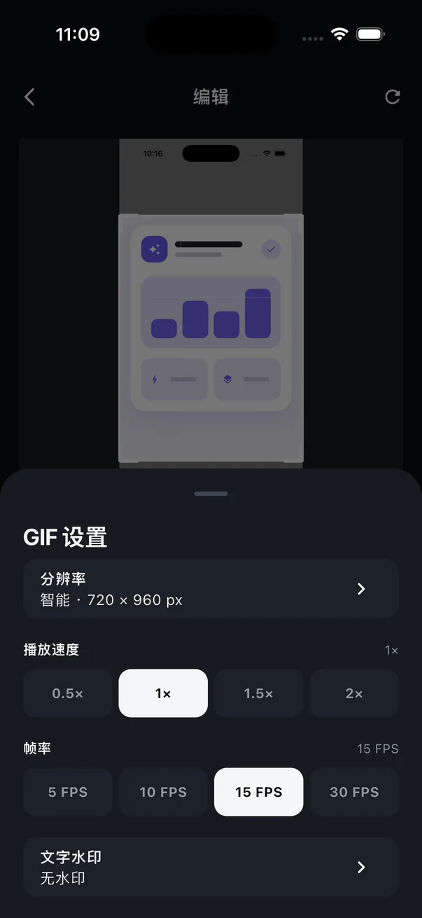 ScreenGIF 分辨率、播放倍速、帧率和水印设置